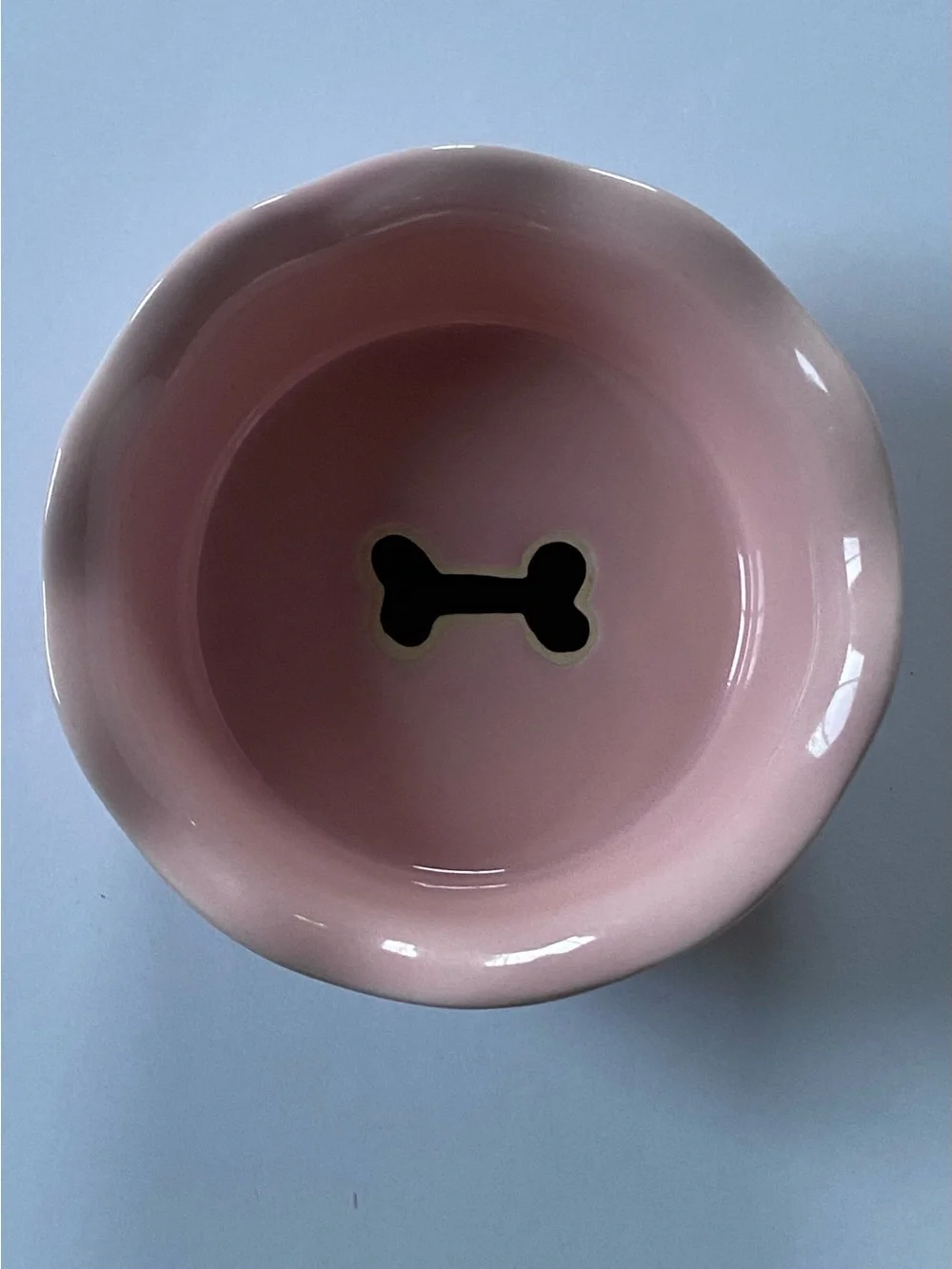 Pink Ceramic Dog Food Water Dish Bowl Stoneware 5” Wavy Edge Paw Prints Bone